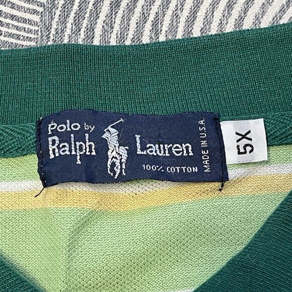 Vtg Polo Ralph Lauren Big Pony Striped Rugby Shirt Full Sleeves USA Made Men 5X - Picture 6 of 11